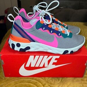Nike React Element. Women Size 7.5 ; Gray/Fuschia/Purple/Green/Orange.